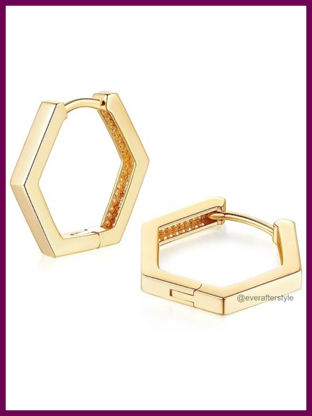 14k Gold Plated Hexagon Huggie Hoop Earrings for Women, Lightweight &
